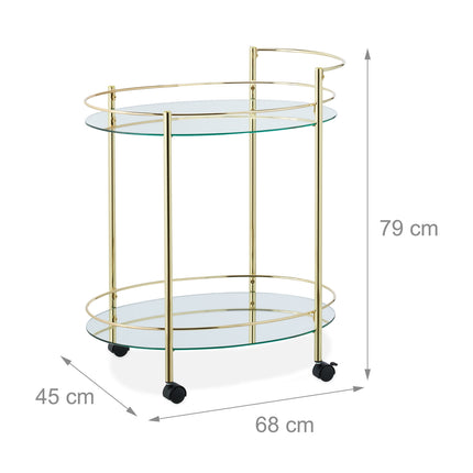 Oval serving trolley gold-coloured