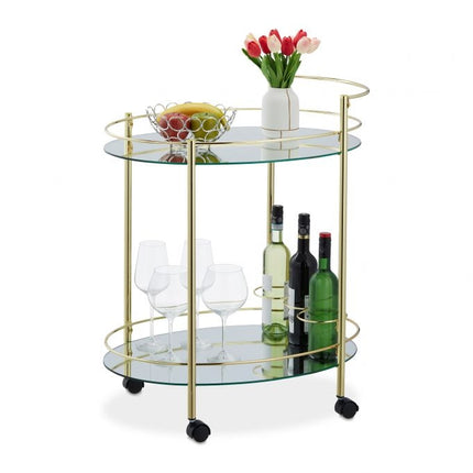 Oval serving trolley with 2 levels