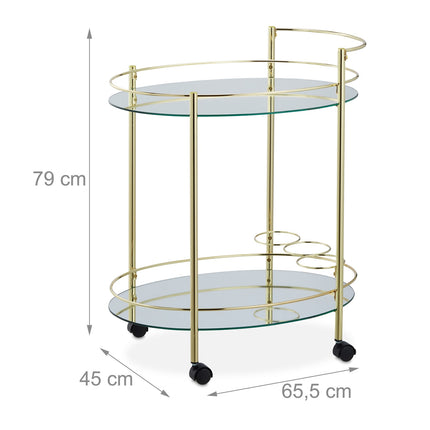 Oval serving trolley with 2 levels