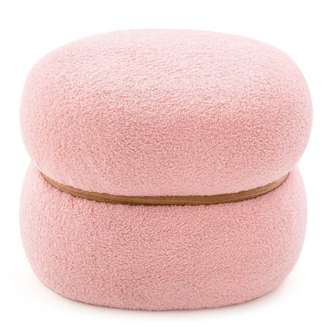 Ovale kruk met antislip voetjes. Gevoerde kapkruk van Sherpa roze, 44 x 35 x 35 cm.