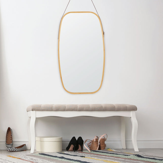Oval wall mirror with strap