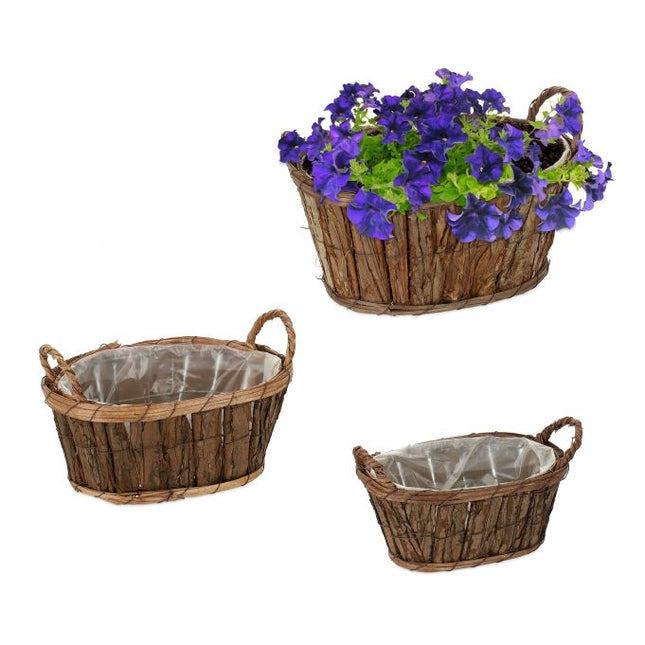 Oval wooden flower pot - set of 3
