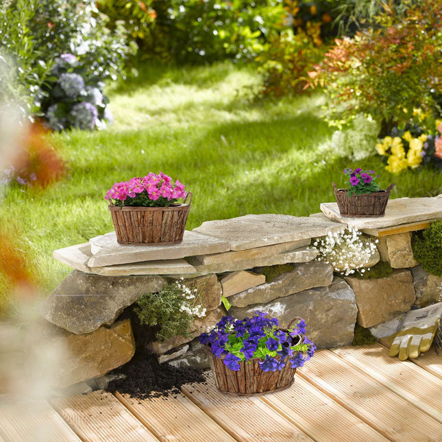 Oval wooden flower pot - set of 3