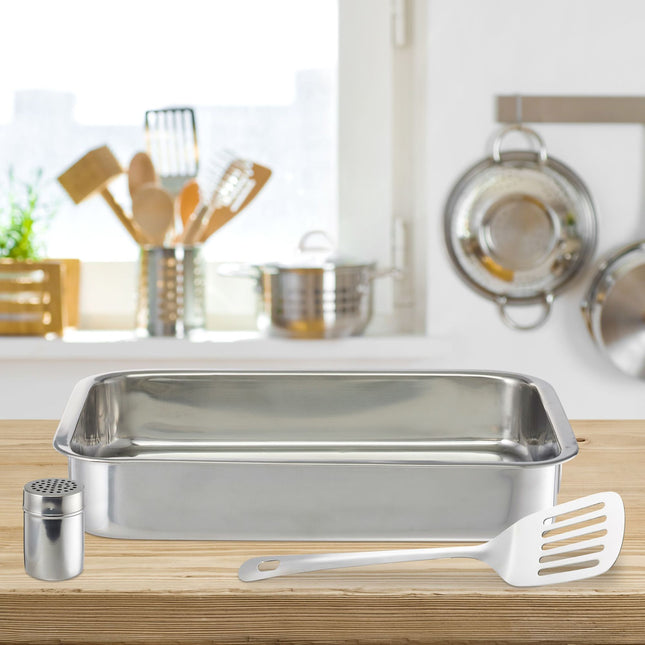 Ovenschaal in set met koekenpan en sproeier