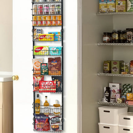 Over-The-Door Pantry Organizer, 9-Tier Steel Rack, Black