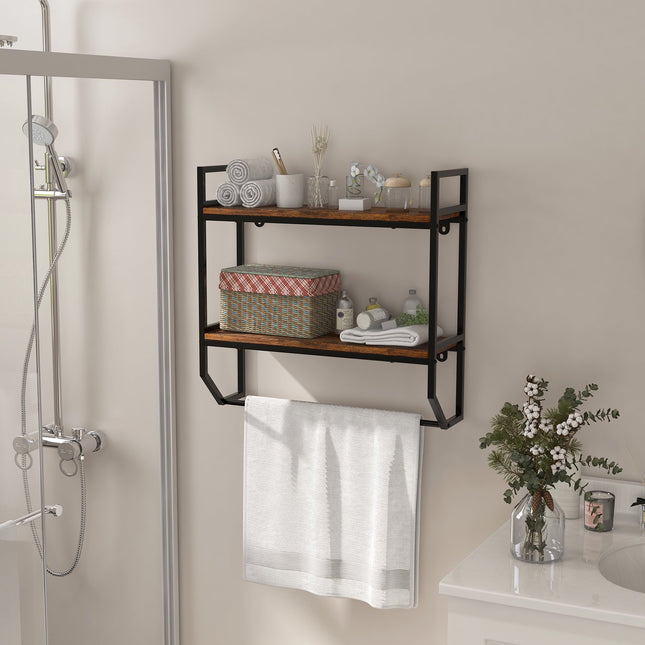 Over-The-Toilet Wall Shelf, 2-Tier With Towel Bar