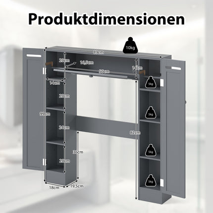 Over-Toilet Bathroom Cabinet with Adjustable Shelves, Gray