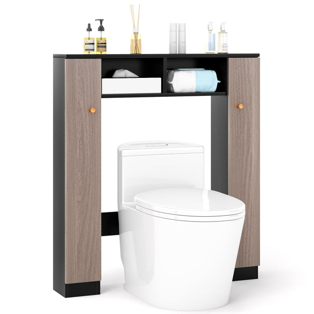Over-Toilet Bathroom Shelf with Double Doors, Black