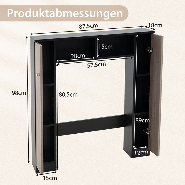 Over-Toilet Bathroom Shelf with Double Doors, Black