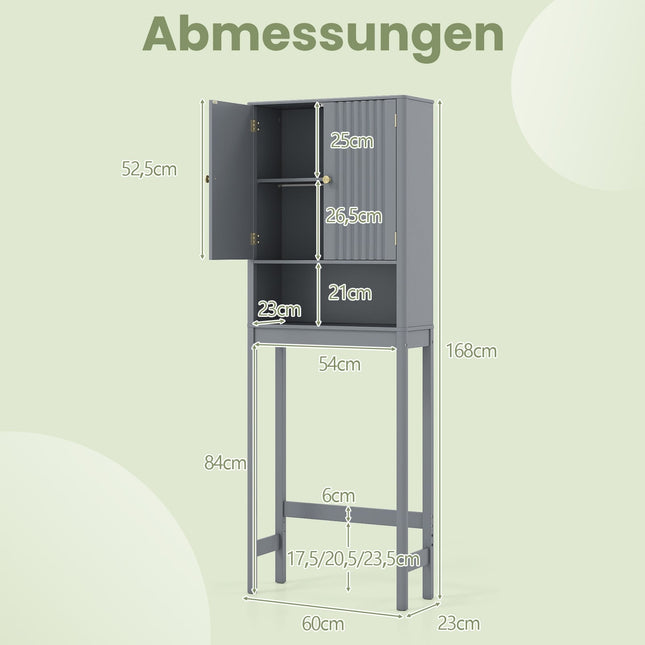Over-Toilet Cabinet with Adjustable Shelf, Gray MDF