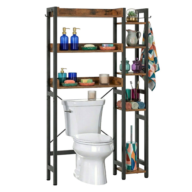 Over-Toilet Shelf, 3-Tier With Side Shelves, Metal-MDF