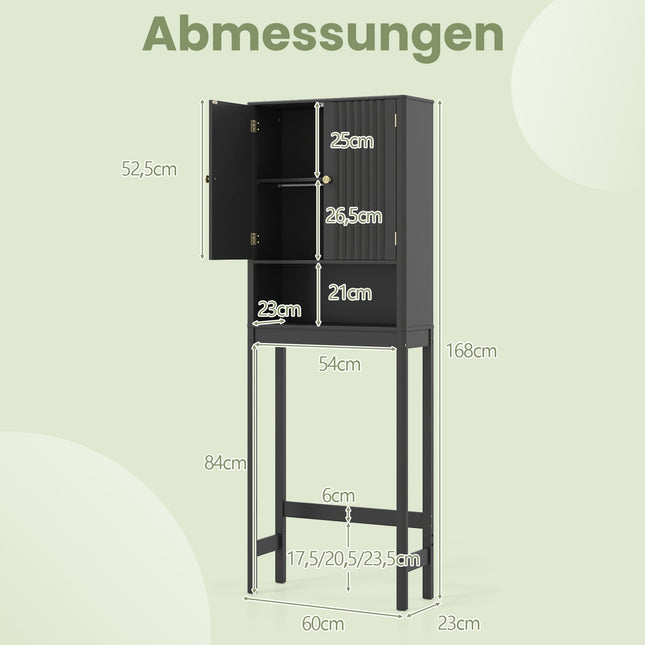 Over-Toilet Storage Cabinet, Adjustable Shelf, Black