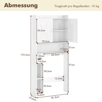Over-Toilet Storage Cabinet, Adjustable Shelves, White