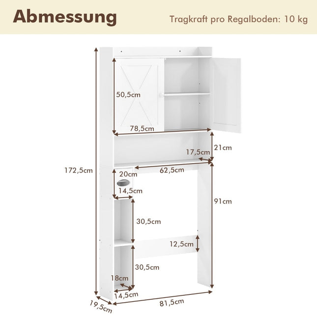 Over-Toilet Storage Cabinet, Adjustable Shelves, White