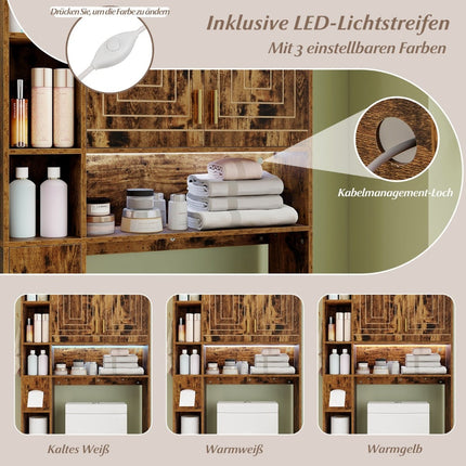 Over-Toilet Storage Cabinet, LED Light, Adjustable Shelves