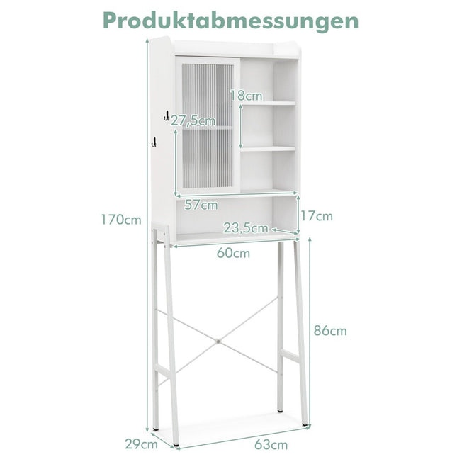 Over-Toilet Storage Cabinet with Sliding Door, Adjustable Shelves