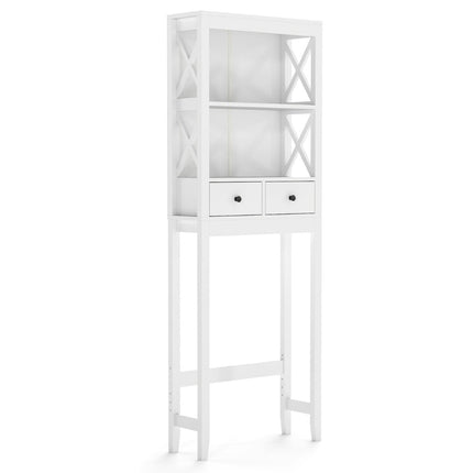 Over-Toilet Storage Shelf, 3-Tier, 2 Drawers, White MDF