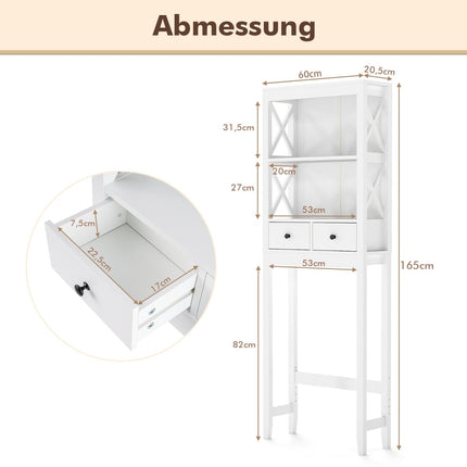 Over-Toilet Storage Shelf, 3-Tier, 2 Drawers, White MDF