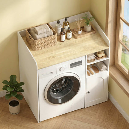Over-Washer Cabinet with Soft-Close Hinges, White/Natural