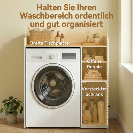 Over-Washer Cabinet with Soft-Close Hinges, White/Natural