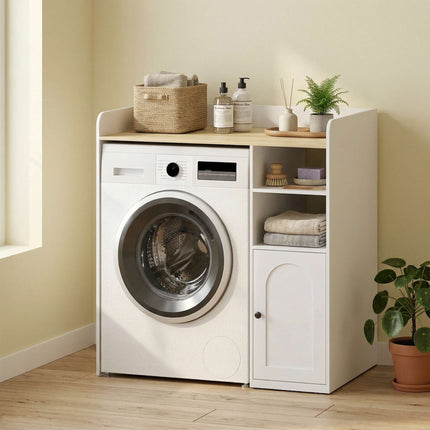 Over-Washer Cabinet with Soft-Close Hinges, White/Natural