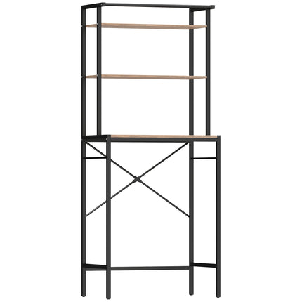 Over-Washer Storage Shelf with Drying Rod, 3-Tier, Brown
