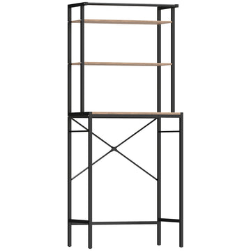 Over-Washer Storage Shelf with Drying Rod, 3-Tier, Brown