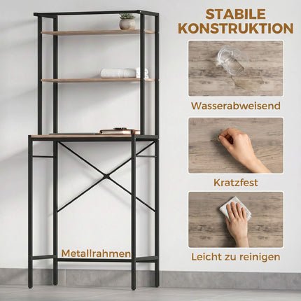 Over-Washer Storage Shelf with Drying Rod, 3-Tier, Brown