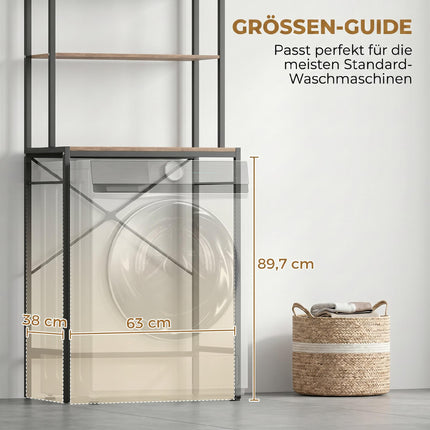 Over-Washer Storage Shelf with Drying Rod, 3-Tier, Brown