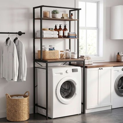 Over-Washer Storage Shelf with Drying Rod, 3-Tier, Brown