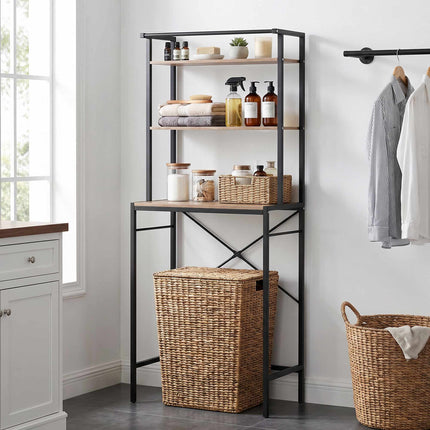 Over-Washer Storage Shelf with Drying Rod, 3-Tier, Brown