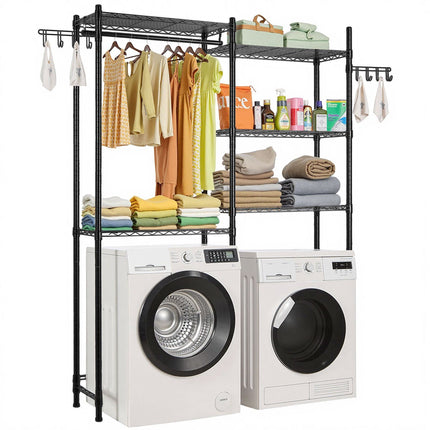 Over Washer and Dryer Shelf, 5-Tier with Rod and Hooks