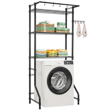 Over Washer and Dryer Storage Shelf, 3-Tier Rod, Hooks