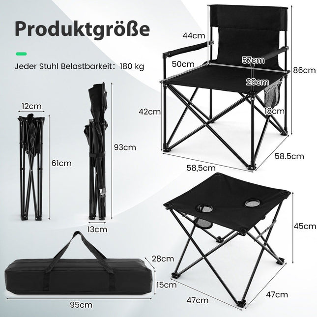 Extra grote kampeerstoelen met tafel, 2 bekerhouders en opbergtas, opvouwbare stoelen