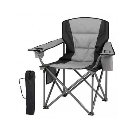 Oversized Camping Chair with Cooler Bag, Grey-Black, Max 150 kg