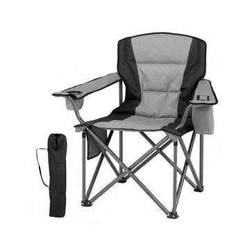 Oversized Camping Chair with Cooler Bag, Grey-Black, Max 150 kg