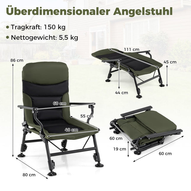 Extra grote opvouwbare campingstoel, robuust en verstelbaar.