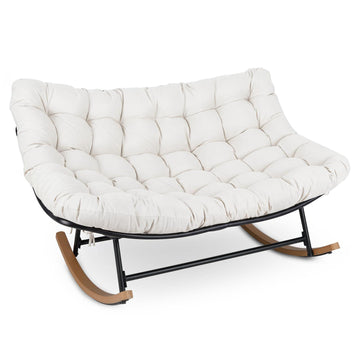 Oversized Metal Rocking Chair with Thick Cushion, Beige