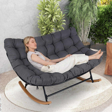 Oversized Metal Rocking Chair with Thick Cushion, Dark Grey