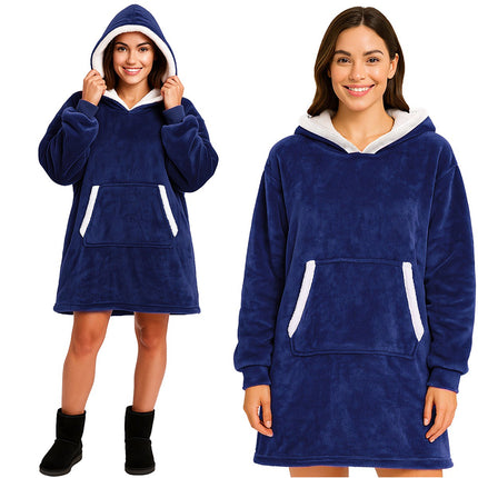 Oversized Navy Blanket Sweatshirt with Hood and Pocket