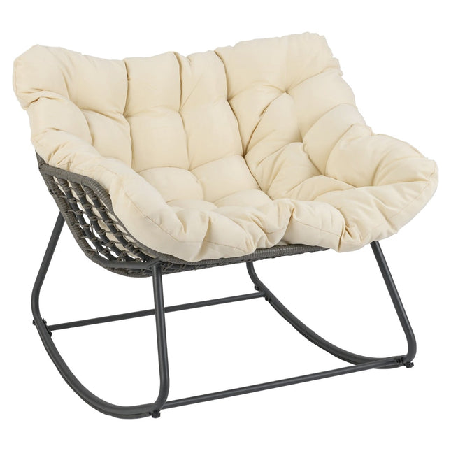 Oversized Patio Wicker Egg Chair with Cushion, Beige