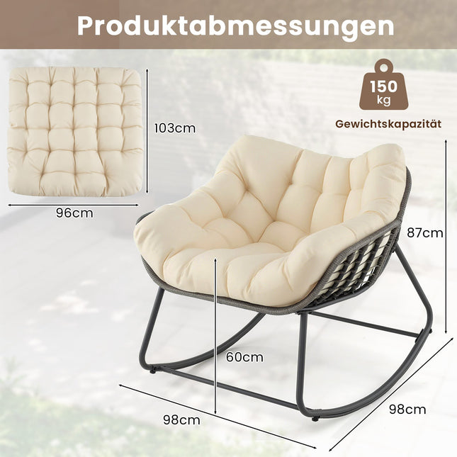 Oversized Patio Wicker Egg Chair with Cushion, Beige