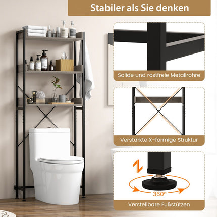 Over-the-Toilet Storage Rack, 3-Shelf, Hooks, Adjustable Bar
