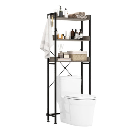 Over-the-Toilet Storage Rack, 3-Shelf, Hooks, Adjustable Bar