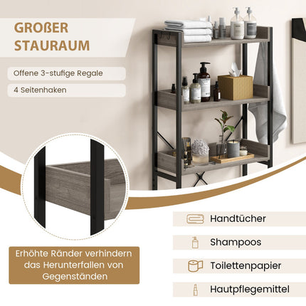 Over-the-Toilet Storage Rack, 3-Shelf, Hooks, Adjustable Bar