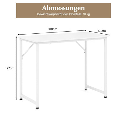PC table with adjustable foot pads, compact computer desk, 100 x 50 x 77 cm, white
