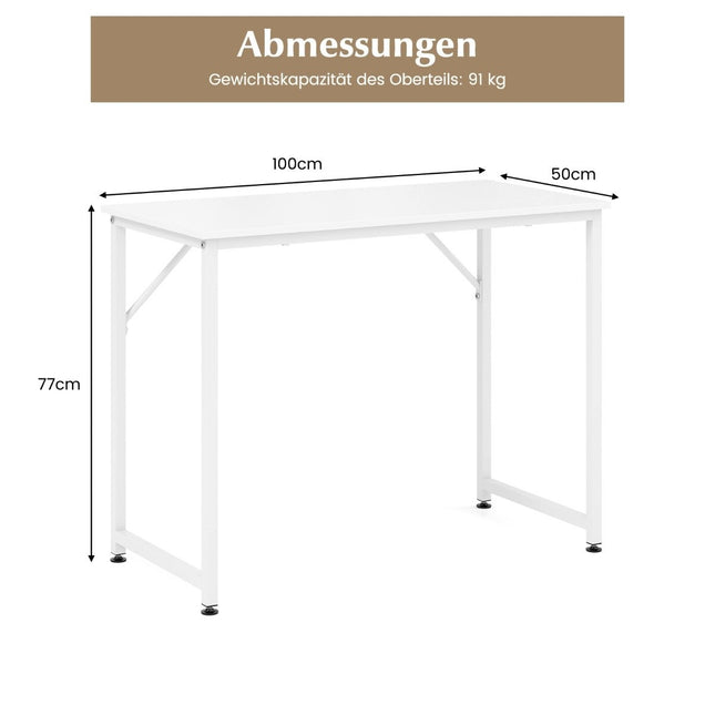 PC table with adjustable foot pads, compact computer desk, 100 x 50 x 77 cm, white