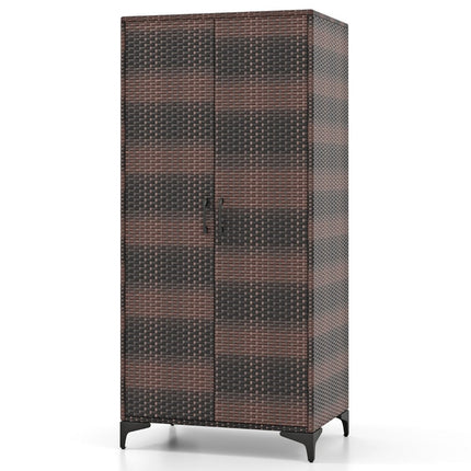 PE Rattan Wardrobe with 2 Doors &amp; Clothes rail &amp; 4 compartment wardrobe brown