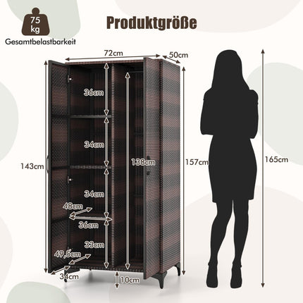 PE Rattan Wardrobe with 2 Doors &amp; Clothes rail &amp; 4 compartment wardrobe brown