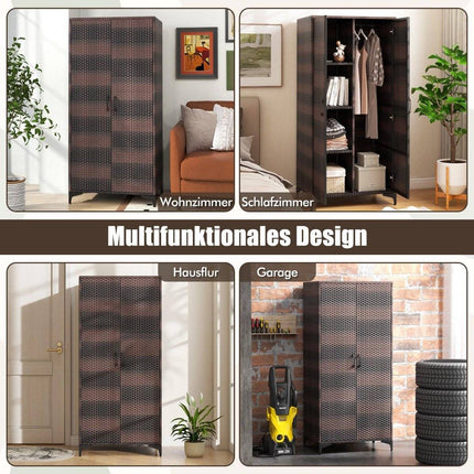 PE Rattan Wardrobe with 2 Doors &amp; Clothes rail &amp; 4 compartment wardrobe brown